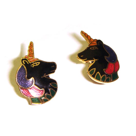 Image of Vintage Enamel Unicorn Earrings