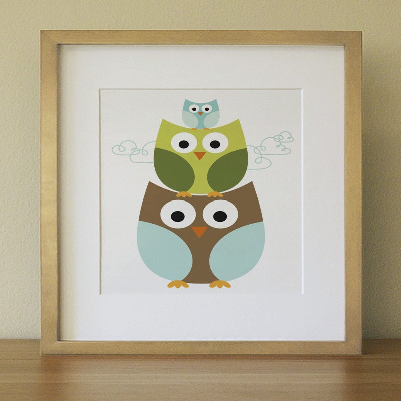 Lulliloola — Stacking owl . Baby Nursery Wall Art . Children Wall Art