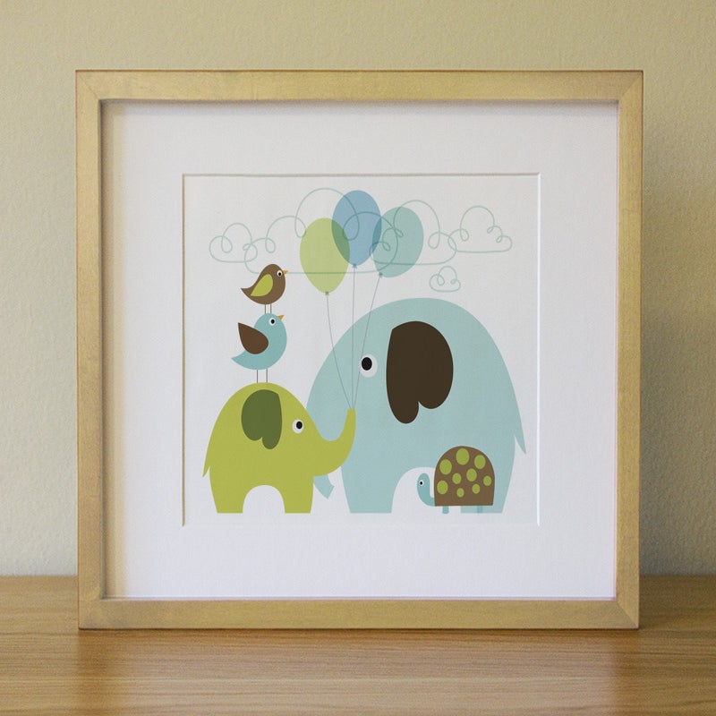 Lulliloola — Baby elephant and his balloons . Baby Nursery Wall 