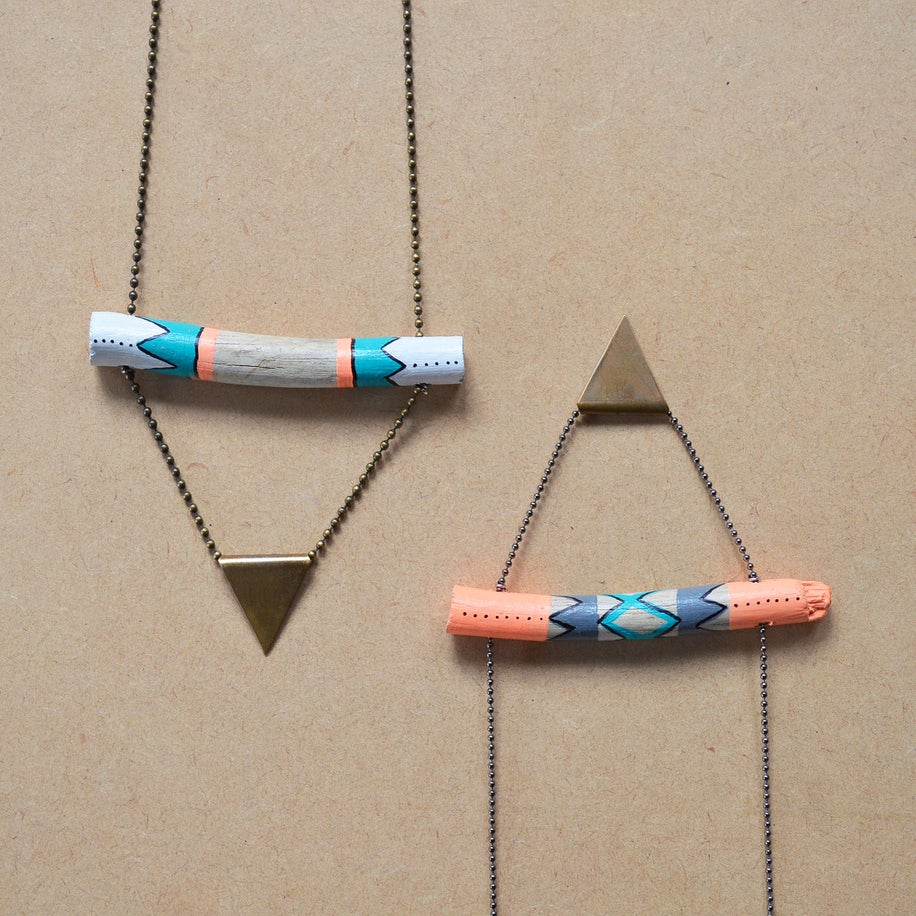 Hand painted pattern driftwood & copper triangle Necklace | NZ dlls ...