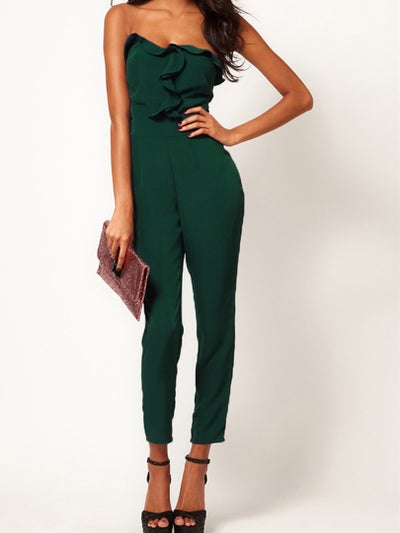 Image of Green Strapless Jumpsuits With Drape Bust